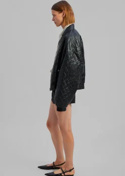 Alma Quilted Faux-Leather Bomber