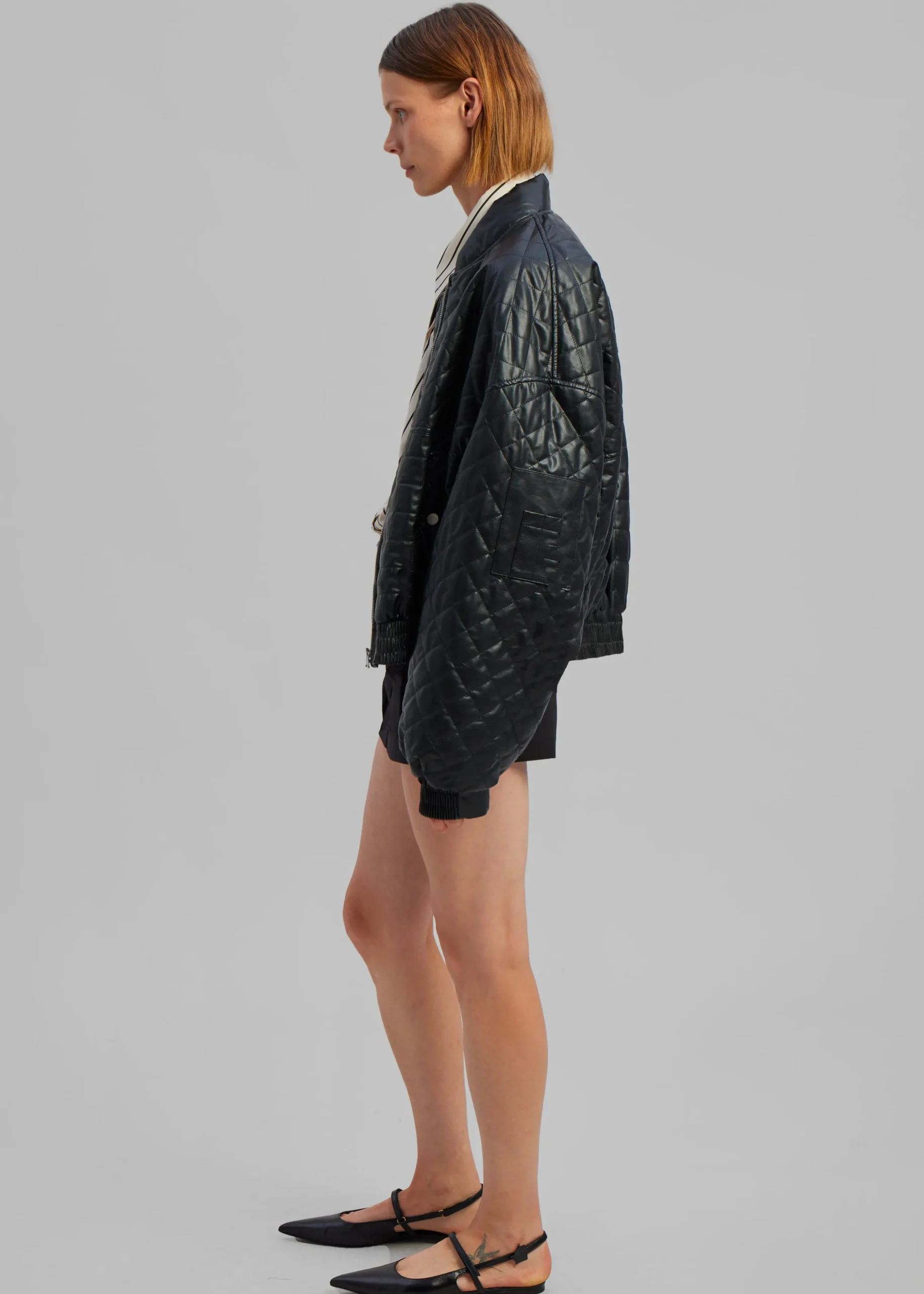 Alma Quilted Faux-Leather Bomber