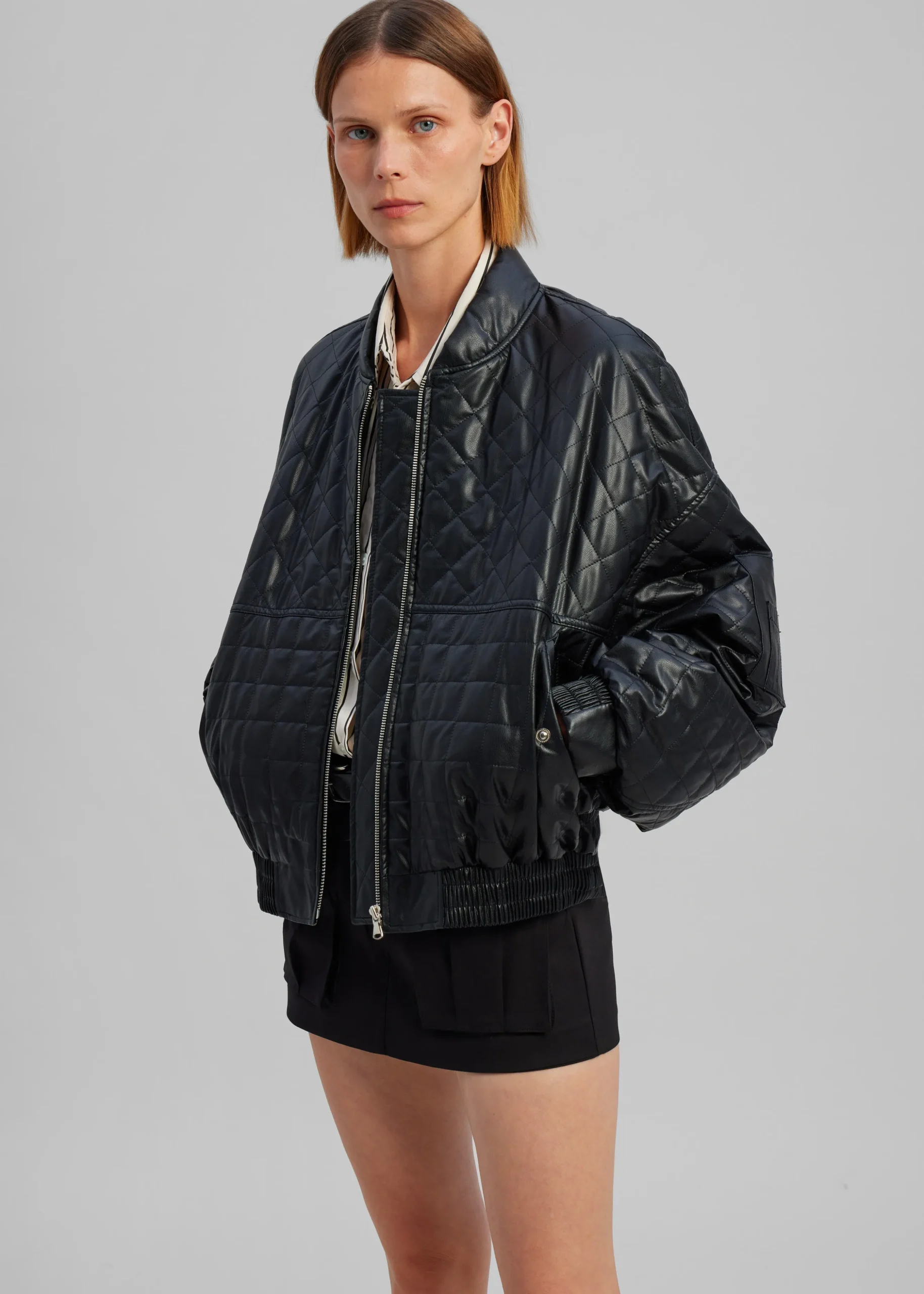 Alma Quilted Faux-Leather Bomber