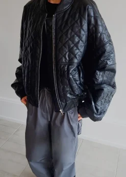 Alma Quilted Faux-Leather Bomber