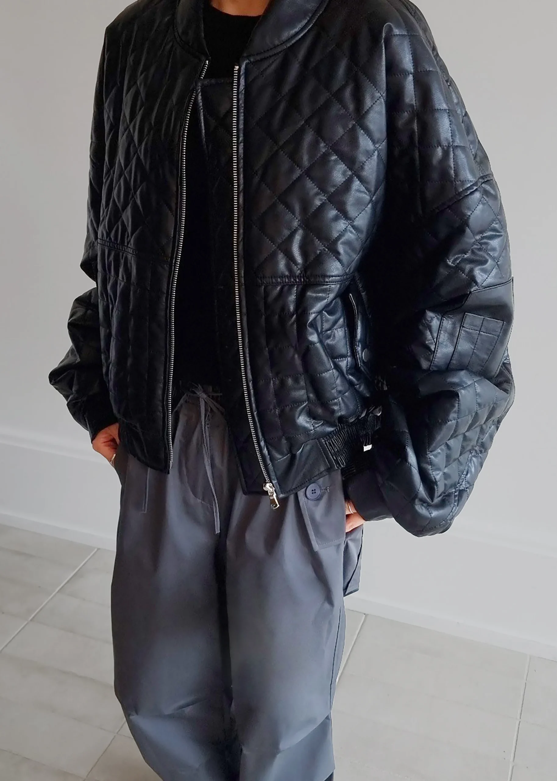 Alma Quilted Faux-Leather Bomber