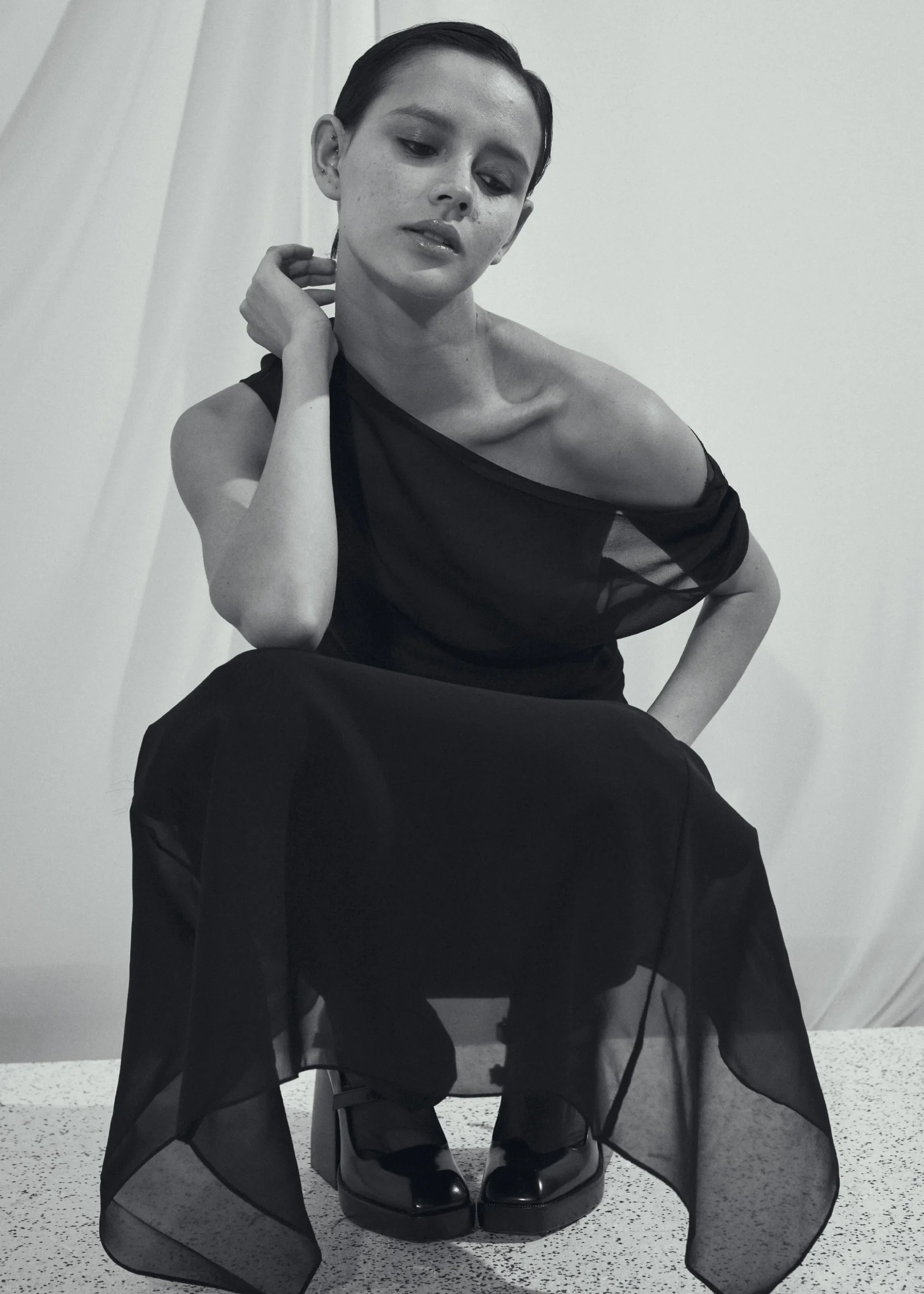 Beare Park Silk Georgette Off The Shoulder Dress