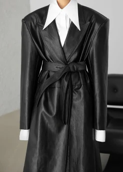 Connie Faux Leather Belted Trench Coat