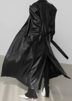 Connie Faux Leather Belted Trench Coat