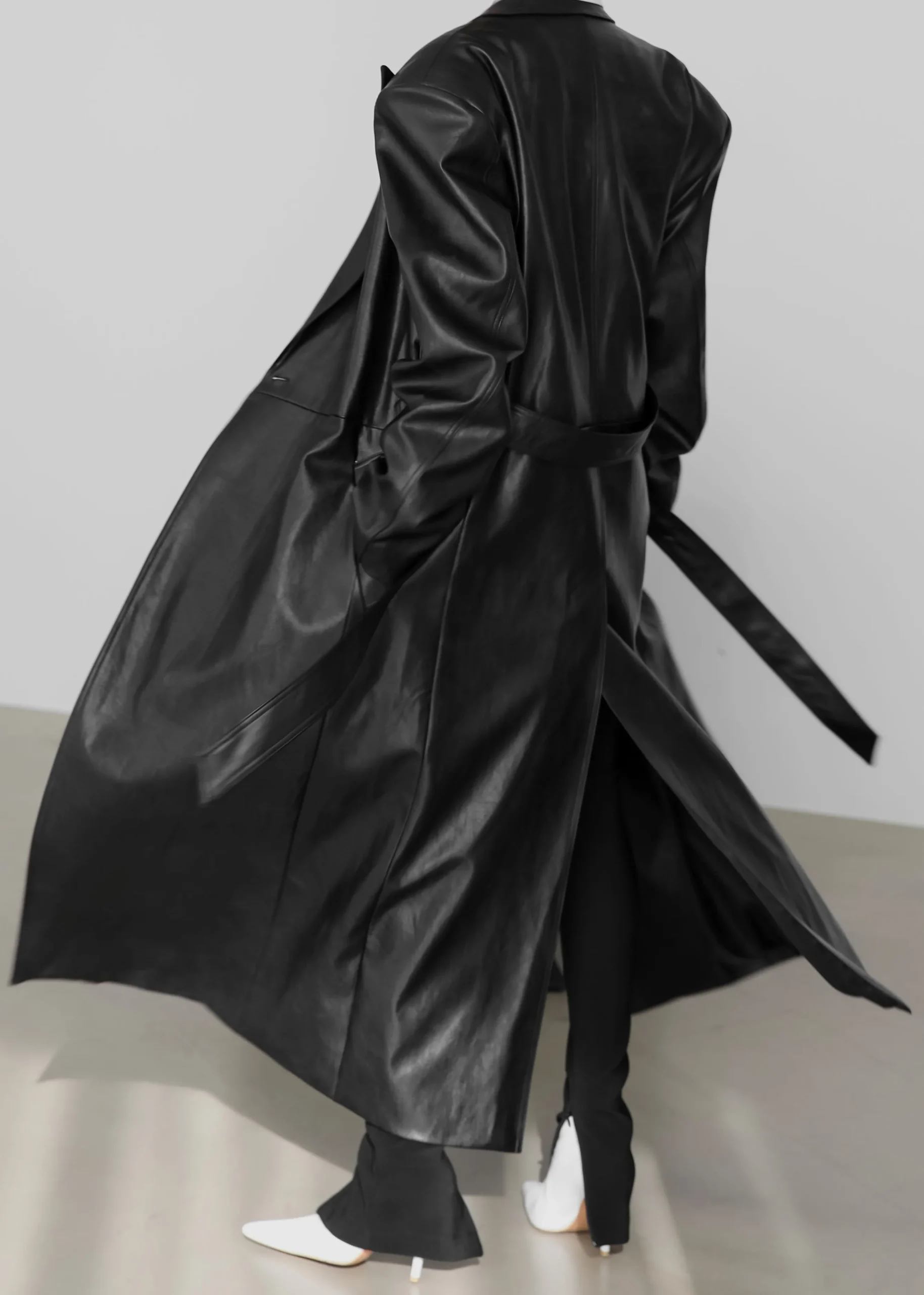 Connie Faux Leather Belted Trench Coat