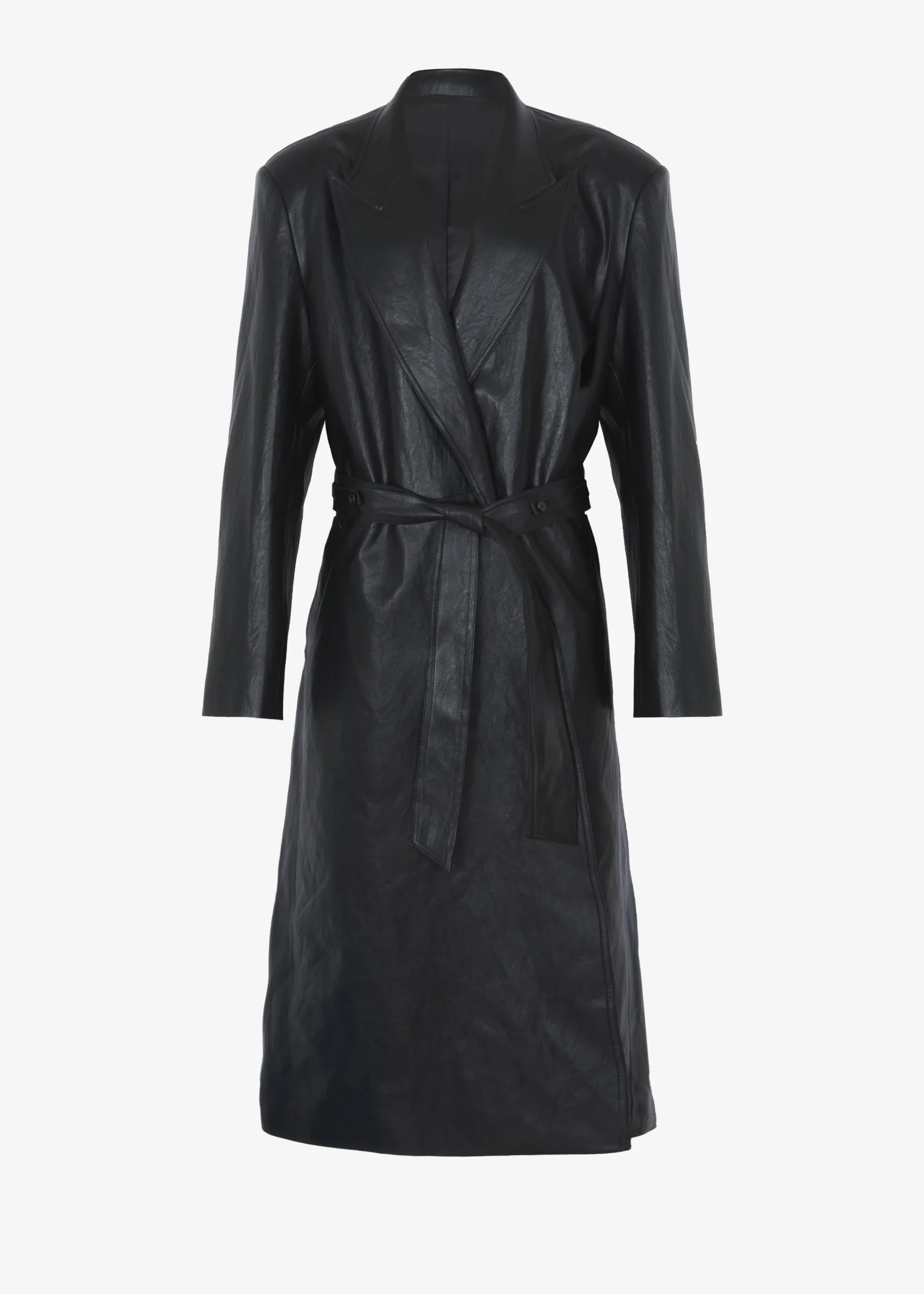 Connie Faux Leather Belted Trench Coat