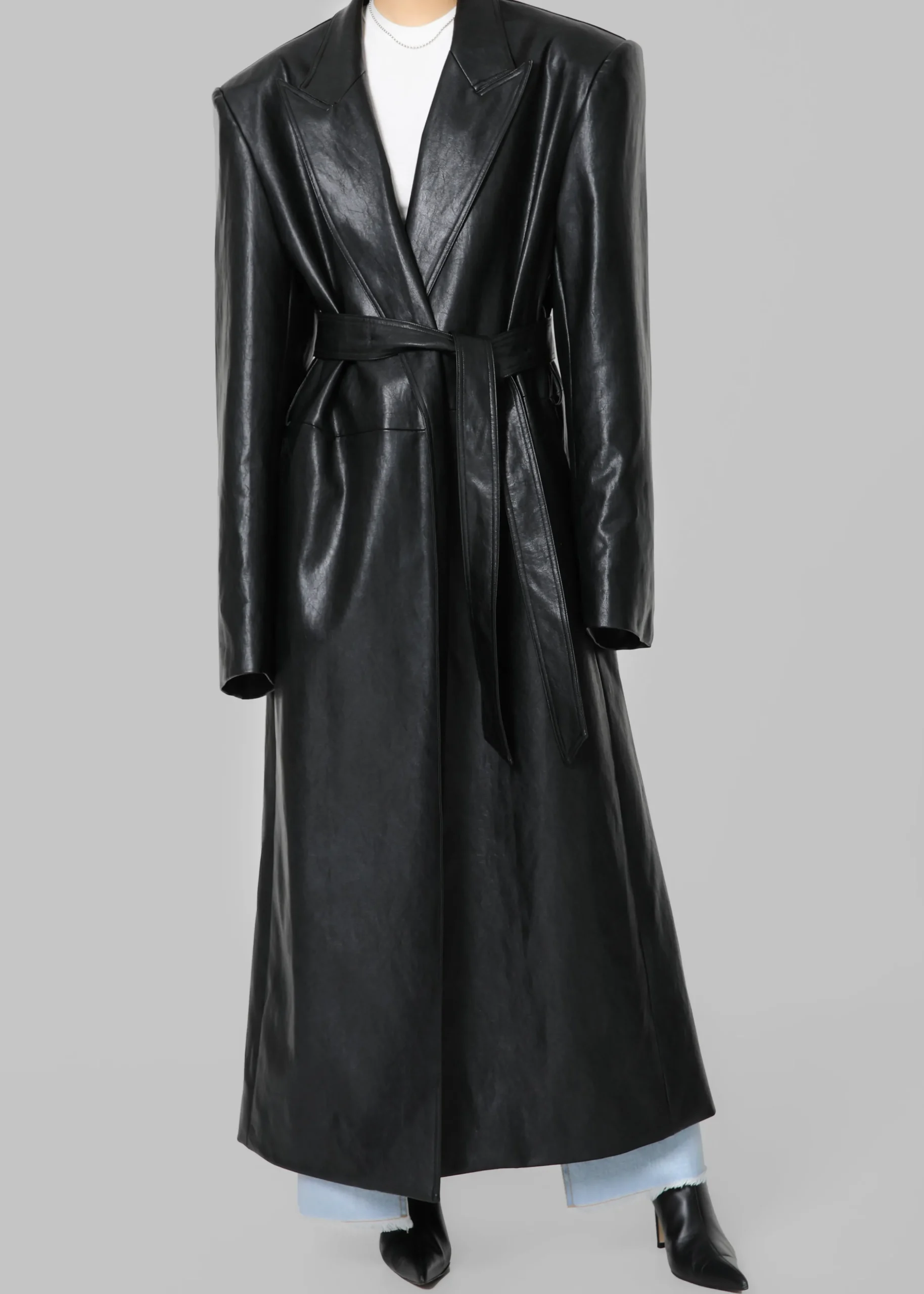 Connie Faux Leather Belted Trench Coat