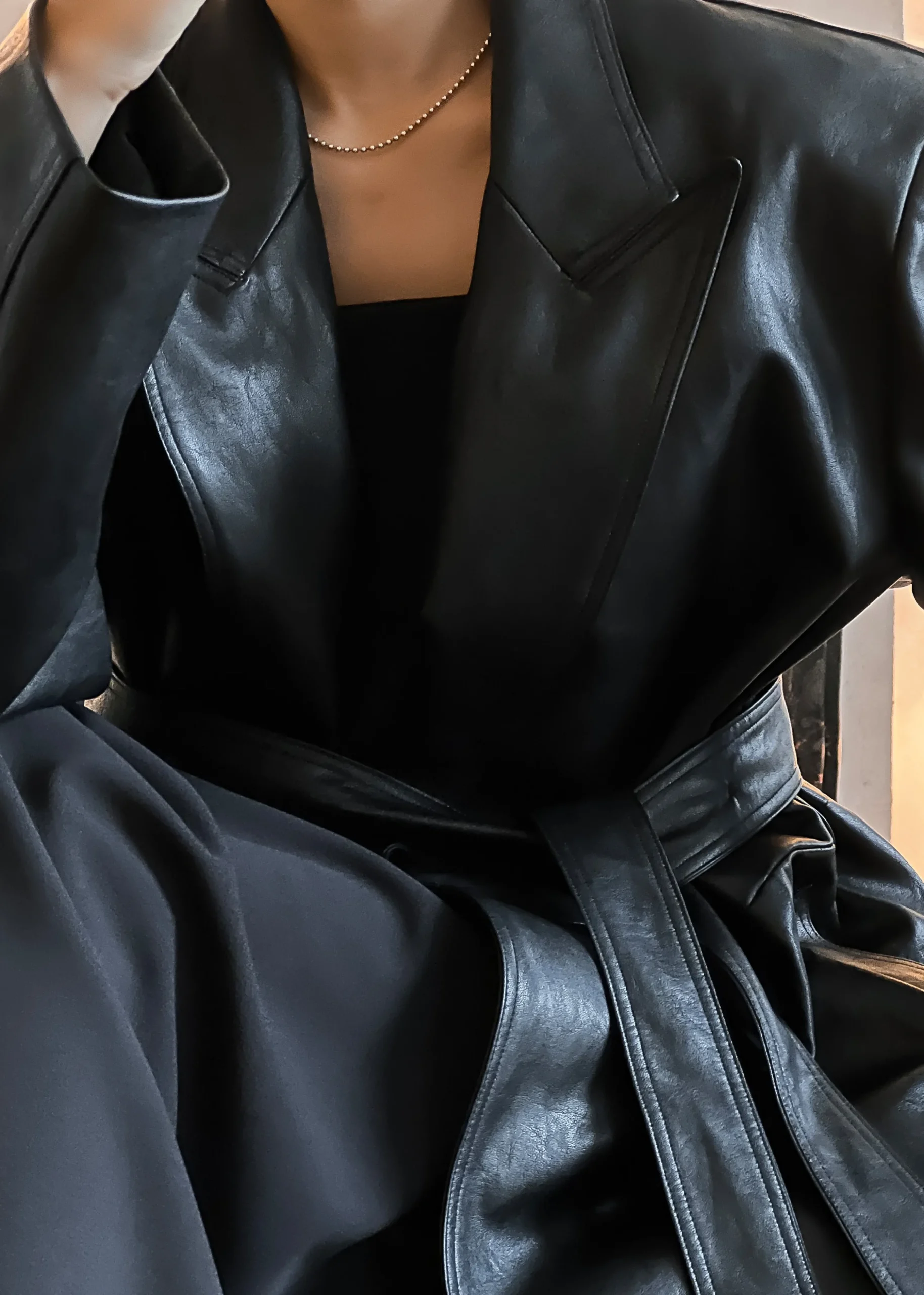Connie Faux Leather Belted Trench Coat
