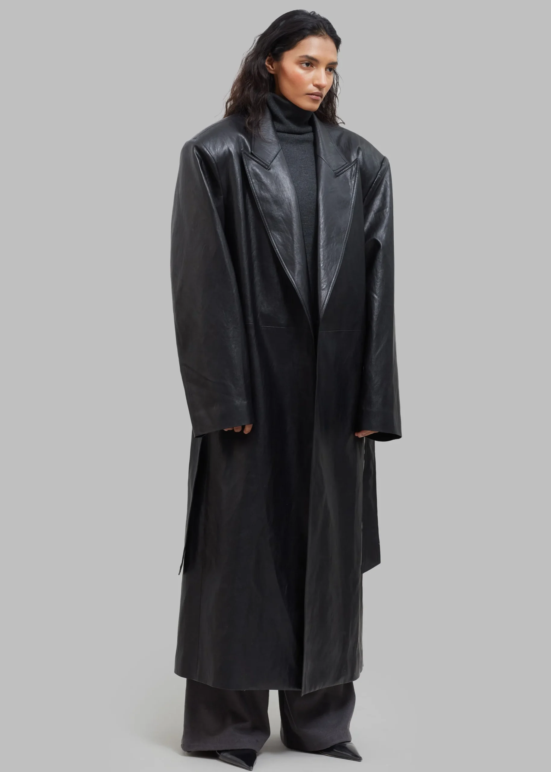 Connie Faux Leather Belted Trench Coat