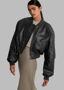 Gae Faux Leather Cropped Bomber