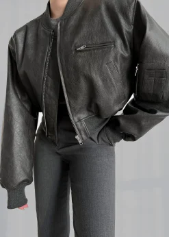 Gae Faux Leather Cropped Bomber