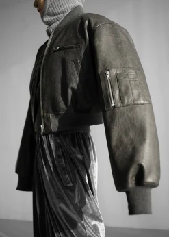 Gae Faux Leather Cropped Bomber