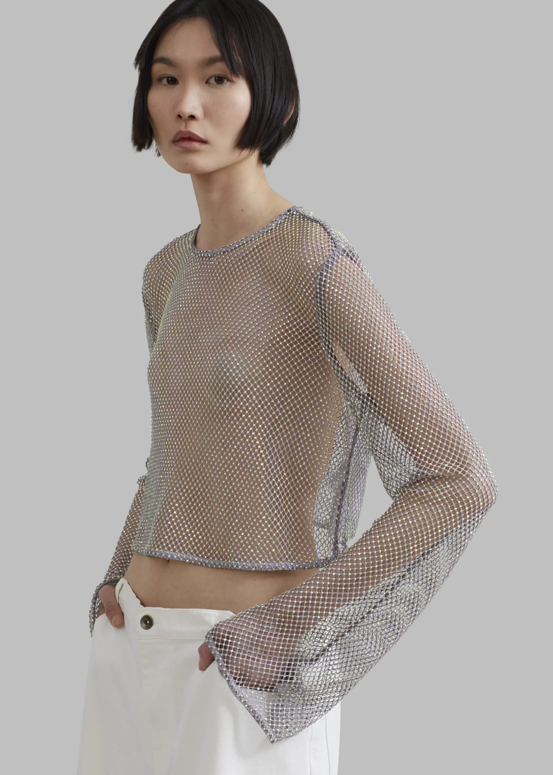Ganni Embellished Mesh Blouse