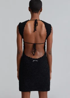 Ganni Velvet Crochet Open Back Mini Dress