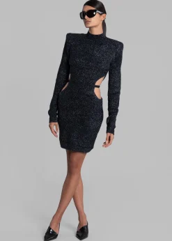 Rotate Glitter Knit Padded Shoulder Dress