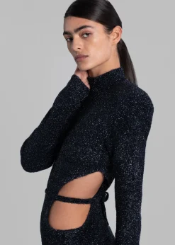 Rotate Glitter Knit Padded Shoulder Dress