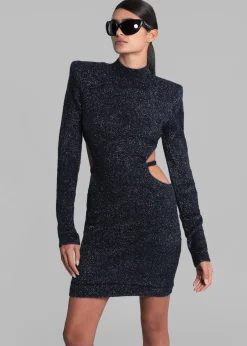 Rotate Glitter Knit Padded Shoulder Dress