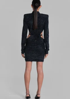 Rotate Glitter Knit Padded Shoulder Dress