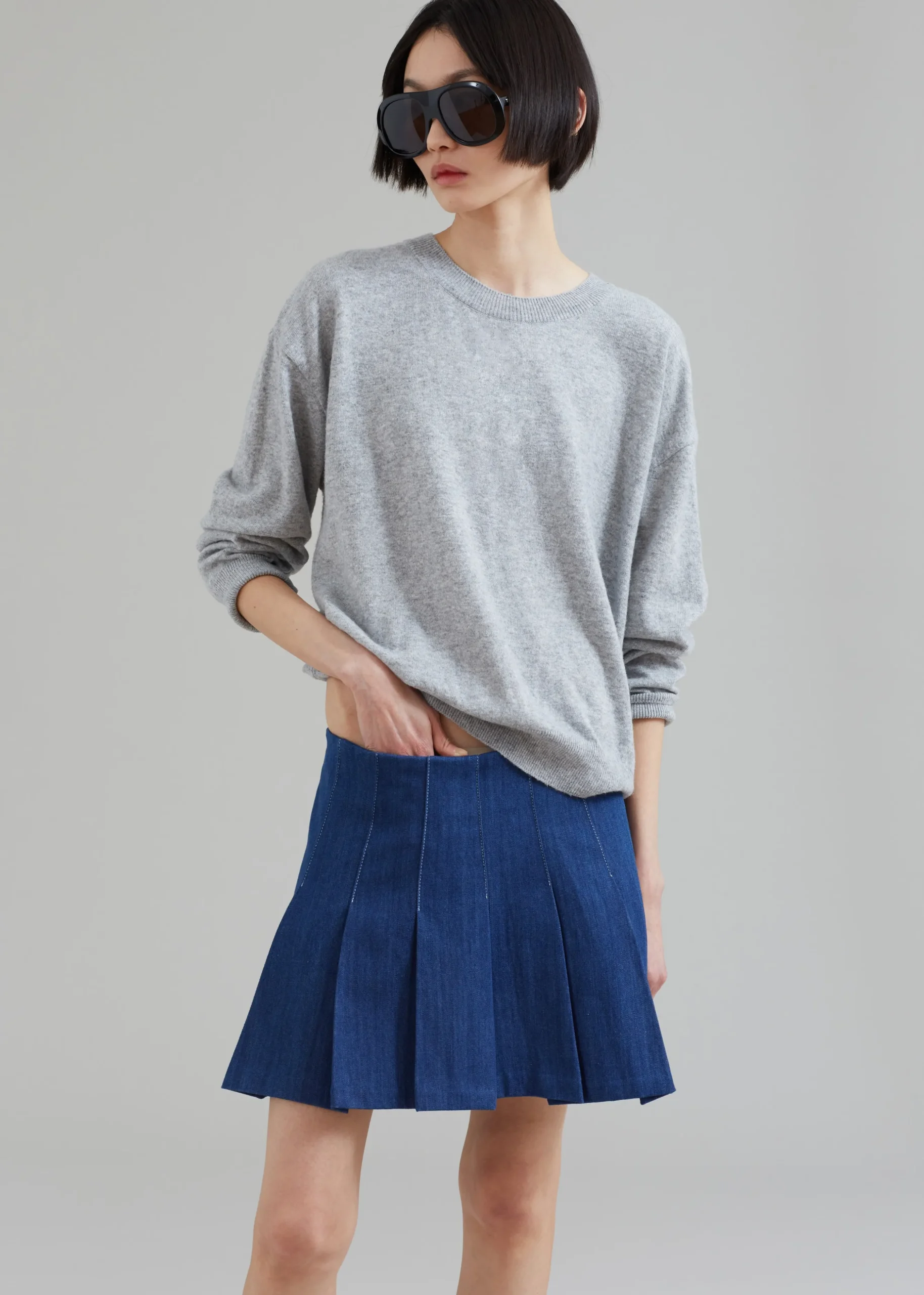 Sase Pleated Denim Skirt
