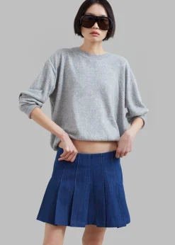 Sase Pleated Denim Skirt