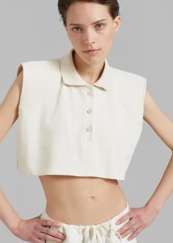 Serena Polo Padded Shoulders Boxy Top