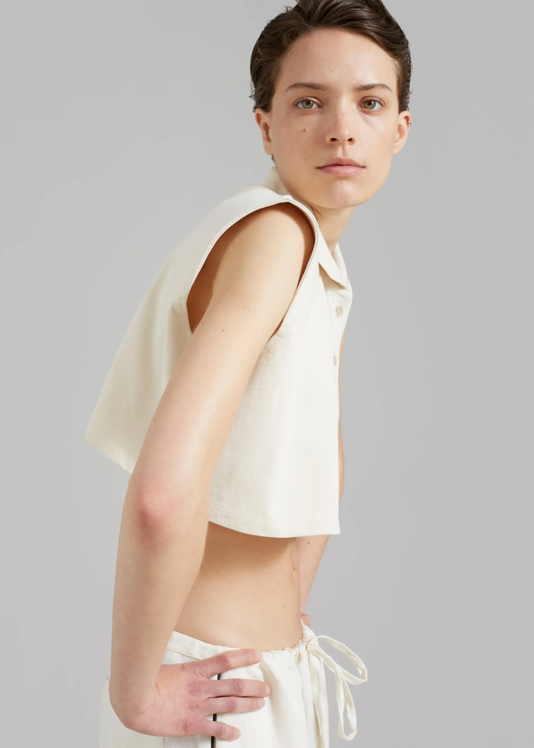 Serena Polo Padded Shoulders Boxy Top