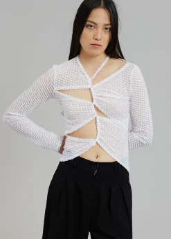 Sid Neigum Flocked Cutout Tension Blouse