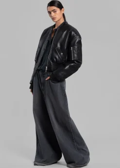 Sille Faux-Leather Cropped Bomber