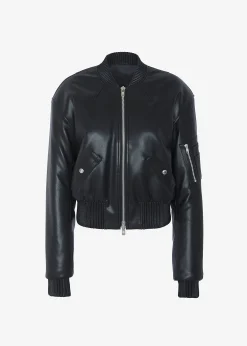 Sille Faux-Leather Cropped Bomber
