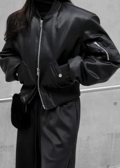 Sille Faux-Leather Cropped Bomber