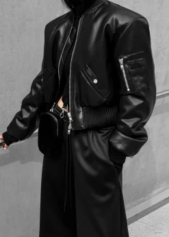 Sille Faux-Leather Cropped Bomber