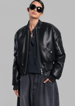 Sille Faux-Leather Cropped Bomber