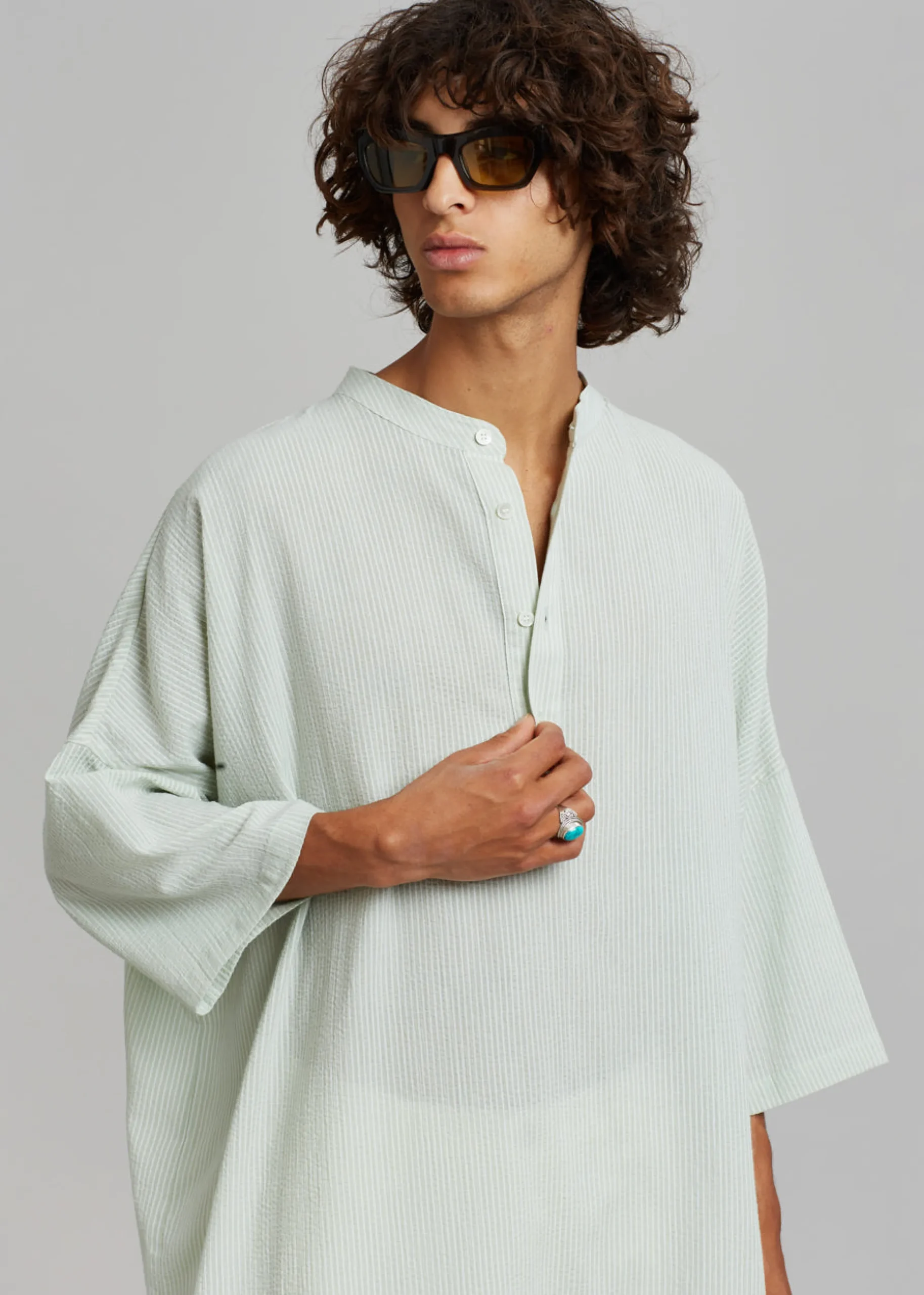 Teo Oversized Collarless Shirt